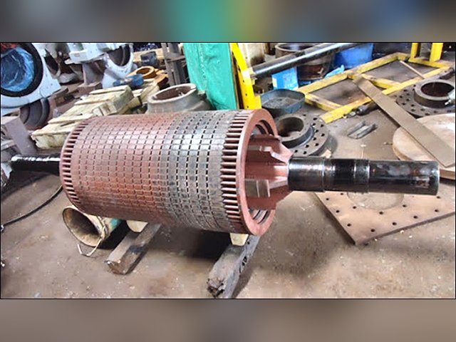 Motor rotor on the shop floor for balancing and testing